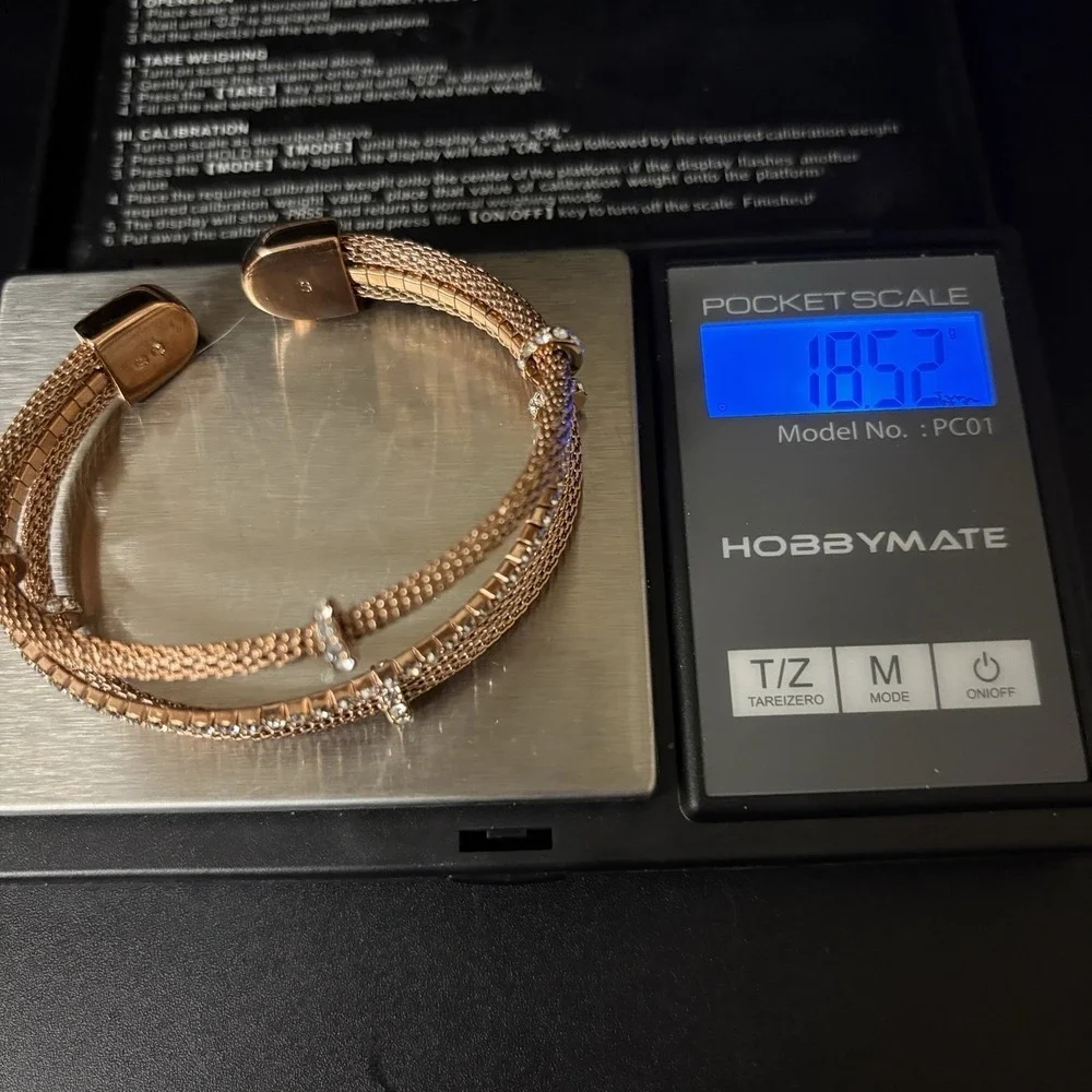 Swarovski Bracelet Cuff Crystals Flexible Mesh Small Rose Gold Plated